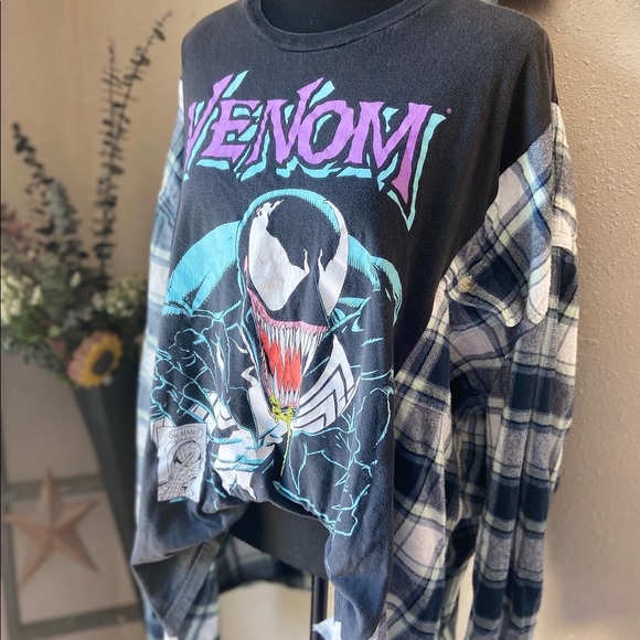 🔥SOLD🔥Marvel Venom Spider-Man Reworked Upcycled Plaid Flannel Handmade - Picture 4 of 6